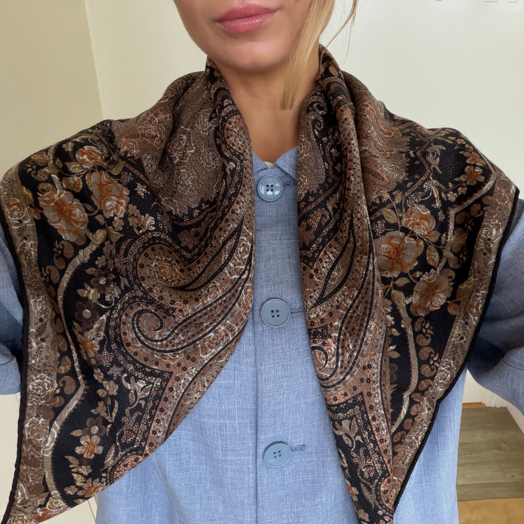 SilkWool-sjal – 70% ull / 30% mullbärssilke | Golden Tapestry