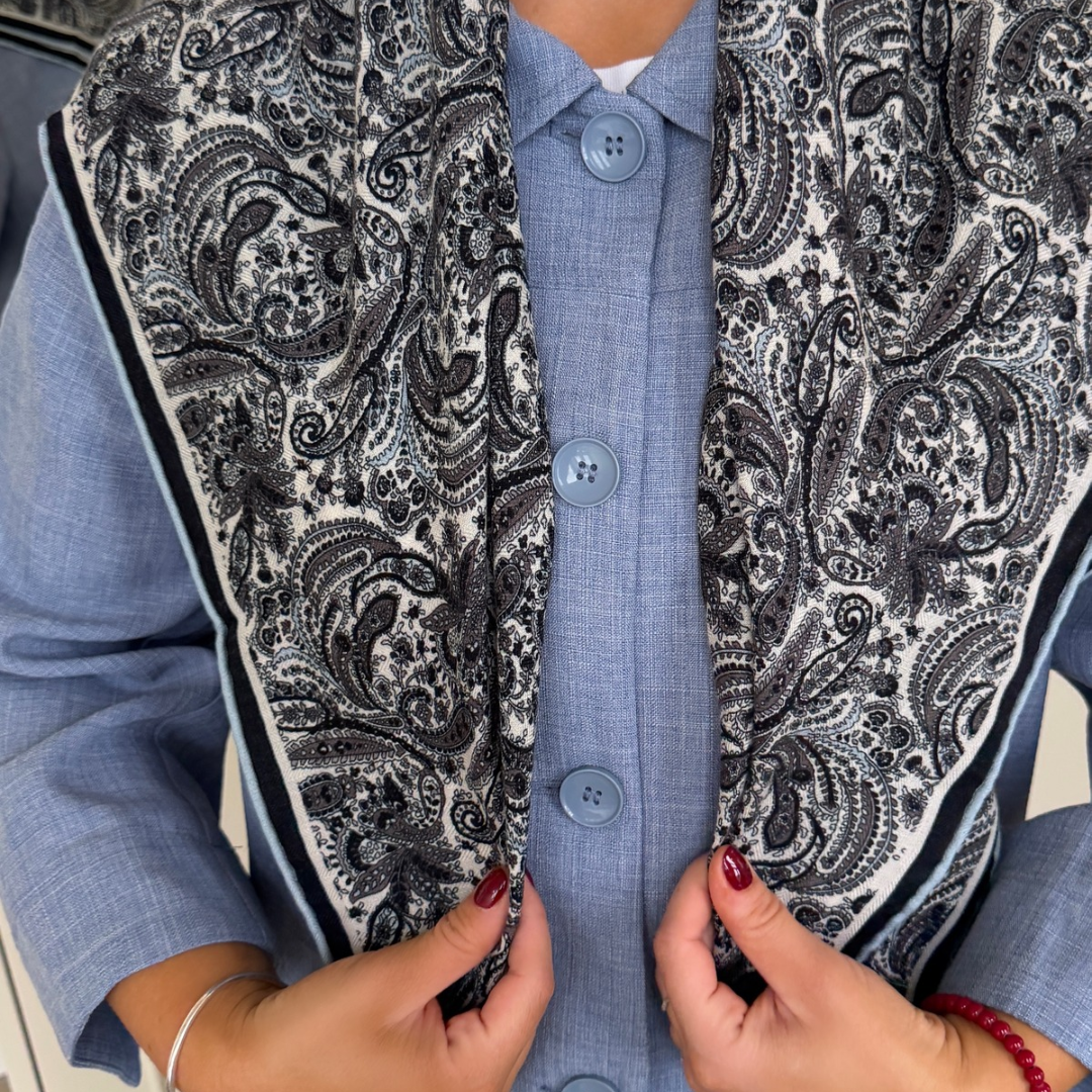 SilkWool-sjal – 70% ull / 30% mullbärssilke | Midnight Paisley