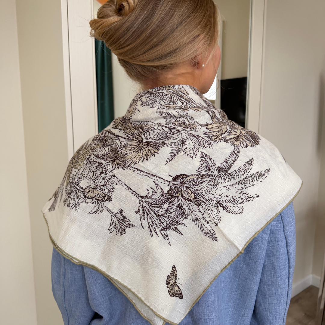 SilkWool-sjal – 70% ull / 30% mullbärssilke | Botanical Print