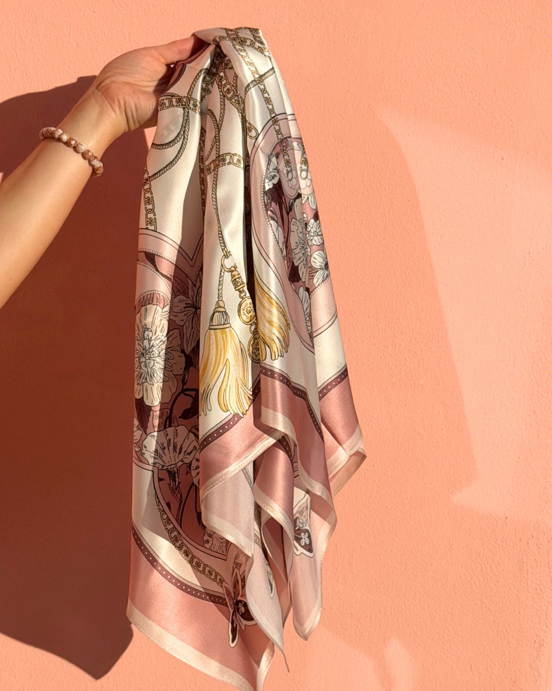Sidensjal | Pink Bouquet | 90 CM