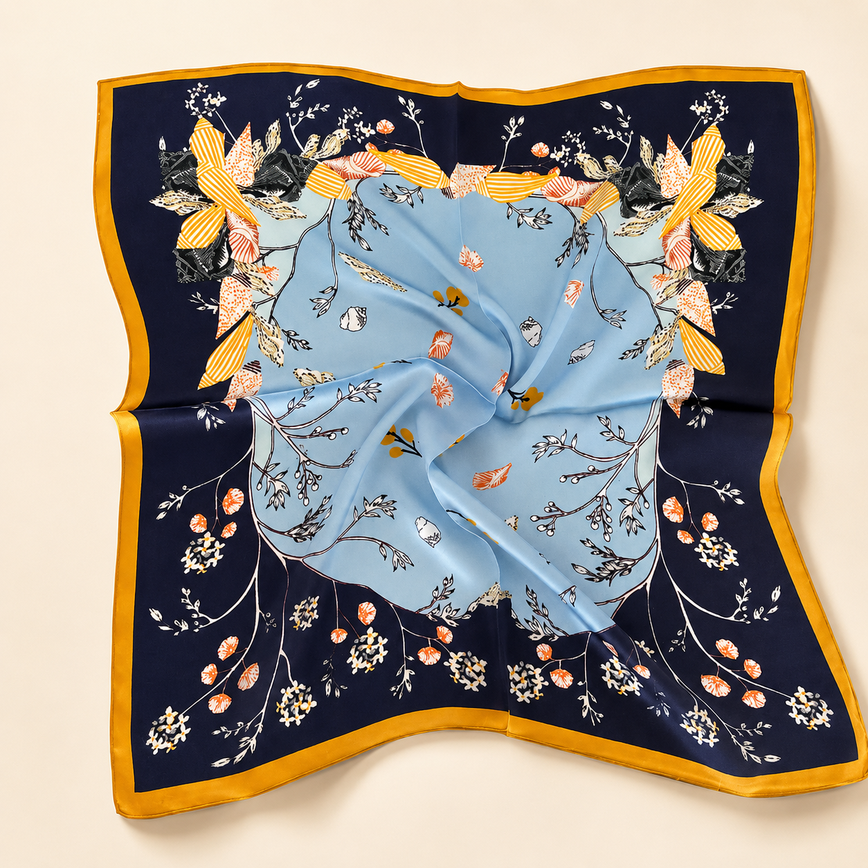 Sidenscarf - Blue Flower Mix | 68 CM