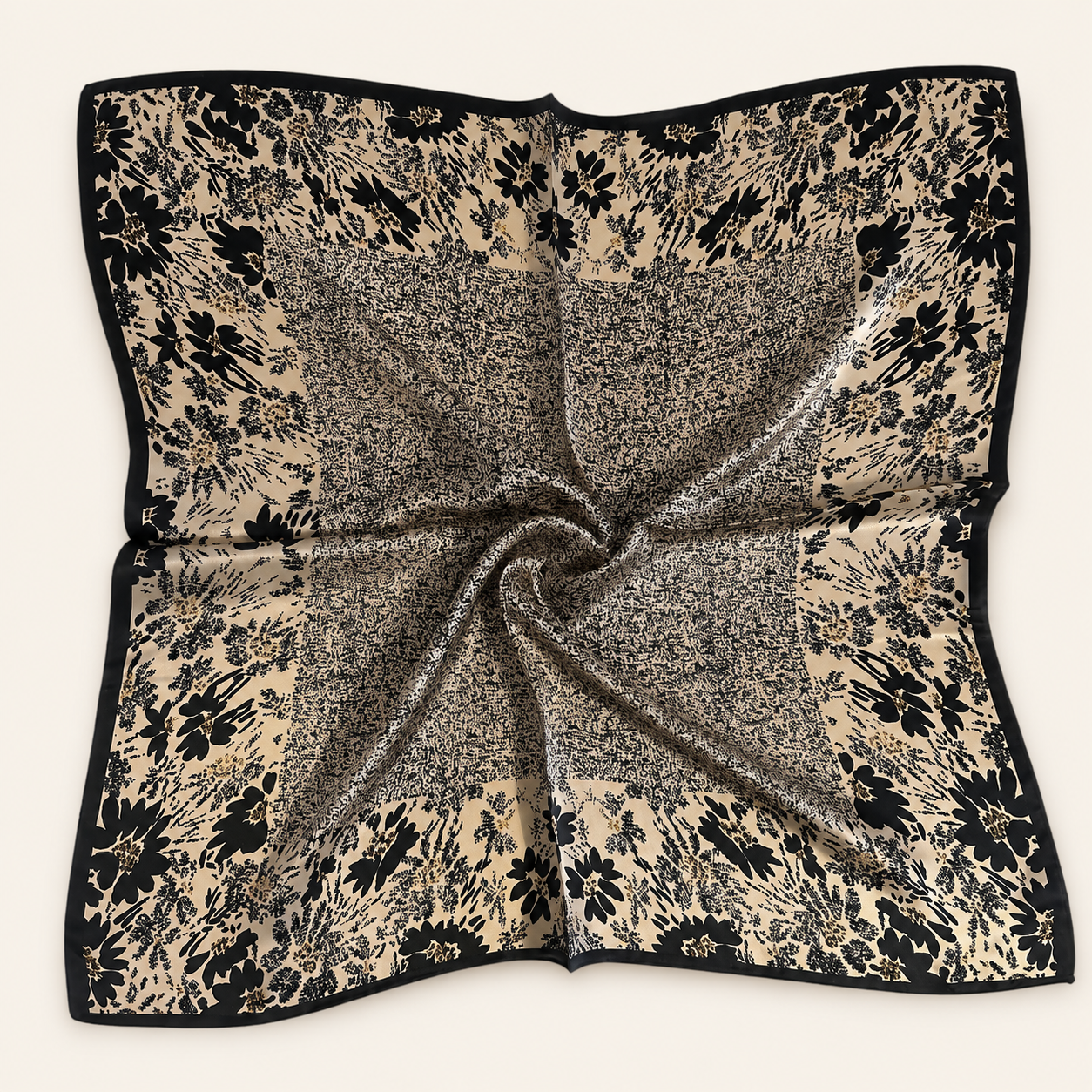 Sidenscarf | Black Flower Mix | 68 CM