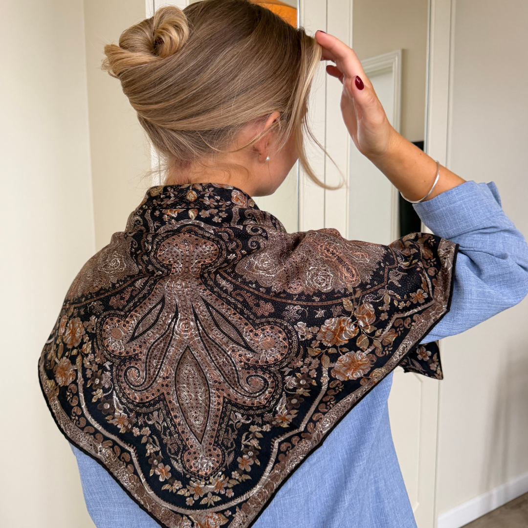 SilkWool-sjal – 70% ull / 30% mullbärssilke | Golden Tapestry